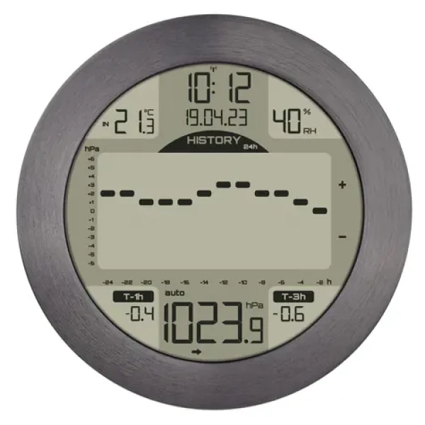 TFA 35.1124.10 METEOMAR leštený hliník / Meteostanica / Atmosférický tlak / Rádiom riadené hodiny / až 3 čidlá