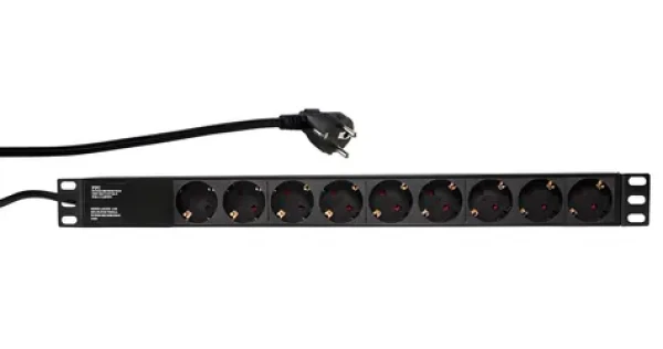 LogiLink Napájacia lišta 19" 9x230V čierna / Zásuvková lišta / bez vypínača / 2 m / 16 A (PDU9C03)