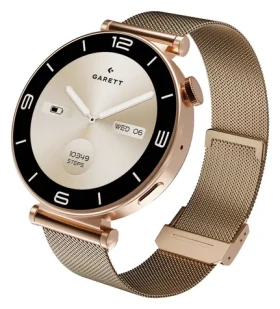 Garett Rose zlatá, Mesh steel / Chytré hodinky / 1.32 "AMOLED / BT hovory / IP67 (ROSE_MESH_GLD)