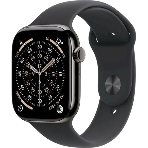 Apple Watch Series 11 GPS+Cellular 46mm Bridlicovo šedé titánové telo - Čierny športový remienok S/M / 140-190 mm (MFD14MP/A)