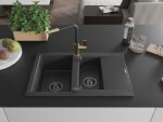 MEXEN/S MEXEN/S - Gaspar granitový drez 1.5 s odkvapkávačom vrátane batérie Flora, čierna kropenatá 6507-76-670401-57-B