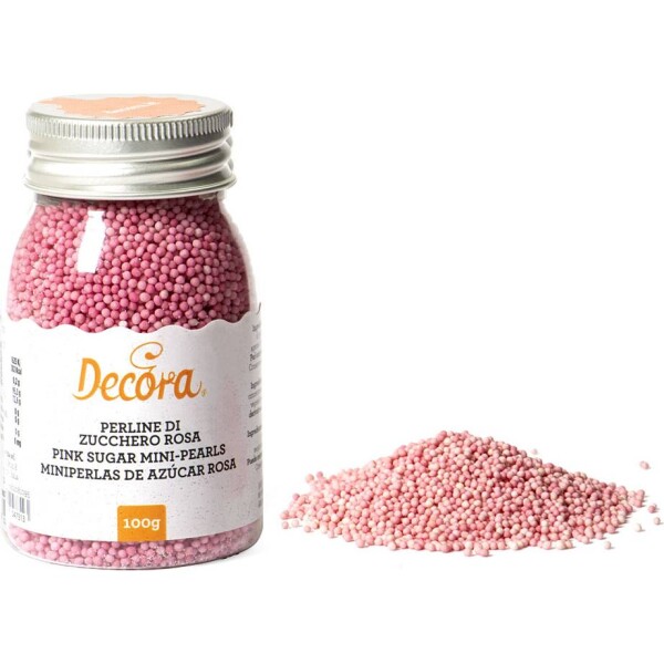 Cukrové zdobenie mini perličky – morská pena 1,5 mm, ružové, 100 g - Decora - Decora