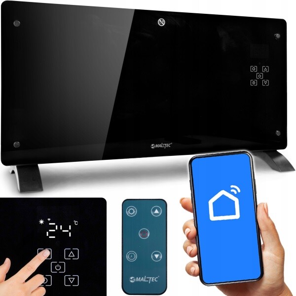 MalTec Sklenený konvekčný ohrievač Eco Wifi termostat 2000W čierny