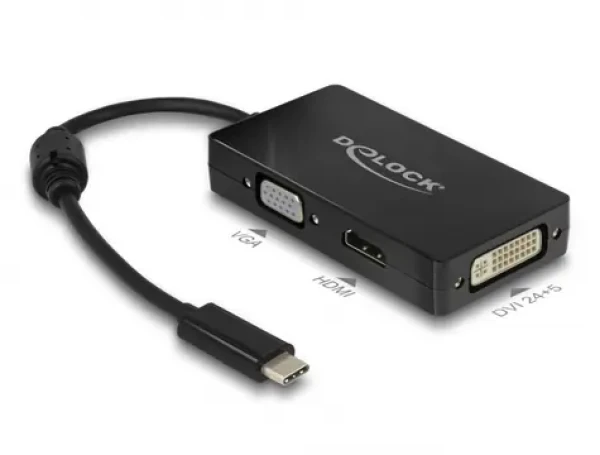 DeLock Adapter USB Type-C - VGA + HDMI + DVI 0.13m čierna (63925)