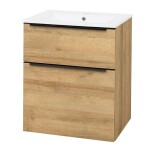 Mereo Mailo, kúpeľňová skrinka s keramickým umývadlom 61 cm, dub Riviera, čierne madlo CN520B