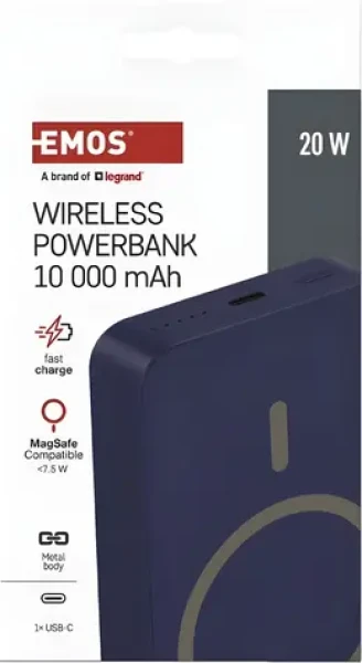 Emos WI 1046 modrá / Powerbanka / 10 000 mAh / bezdrôtové nabíjanie 20 W / USB-C