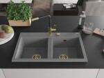 MEXEN/S MEXEN/S - Hektor granitový drez 2-bowl 800 x 480 mm, sivá, zlatý sifón 6521802000-71-G