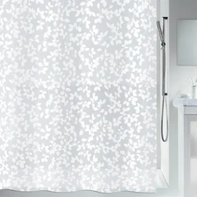 Spirella BLATT sprchový záves motív rastlín šedo-biely / PEVA / 180 x 200 cm (7610583081834)