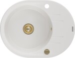 MEXEN/S MEXEN/S - Kevin granitový drez 1 s odkvapkávačom 586x458 mm, biela, + zlatý sifón 6517581005-20-G