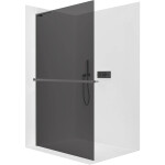 CERANO - Sprchová zástena Walk-in Onyx L-ľavá vzpera - 8 mm + polička/držiak na uteráky - čierna matná, grafitové sklo - 120x200 CER-8050BD794