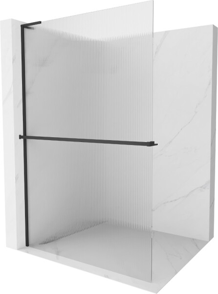 MEXEN/S - Kioto+ L Sprchová zástena WALK-IN s poličkou a držiakom uterákov 110 x 200, prúžky, čierna 800-110-123-70-09