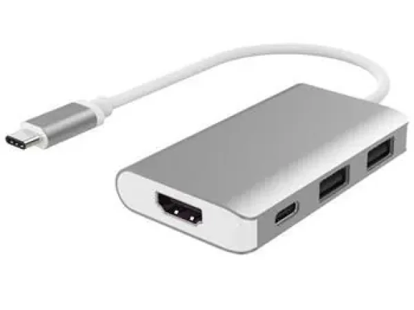 PremiumCord Prevodník USB-C na HDMI / Adaptér / HDMI + 2x USB 3.0 + PD charge / hliníkové púzdro (8592220017507)