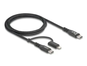 DeLock USB-C - USB-C/Lightning čierna / Kábel / 2v1 / MFi / USB PD 60W / 1 m (81170)