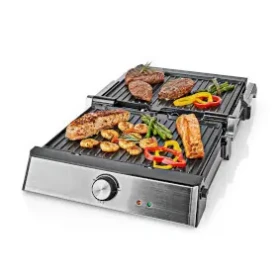 Nedis KAGR151FSR strieborná / Kontaktný gril / 2000 W / doska 290 x 230 mm / nastaviteľná regulácia teploty / nerezová oceľ (KAGR151FSR)