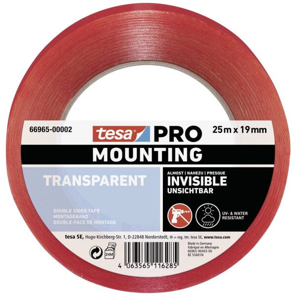 Tesa Mounting PRO Transparent 66965-00002-00 montážna páska priehľadná (d x š) 25 m x 19 mm 1 ks; 66965-00002-00