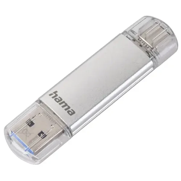 HAMA Flash Pen Laeta 64 GB strieborná / USB-C/USB-A 3.1 / 40 MB/s (124163)