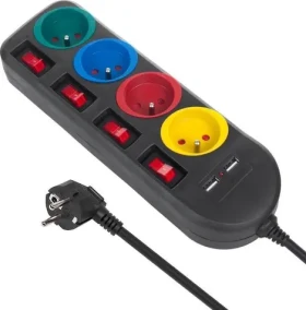 Maclean MCE229B čierna / Predlžovací kábel / 4X zásuvka typ F / 2x USB-A / vypínač / 250V/10A / 1,5m (MCE229 B)