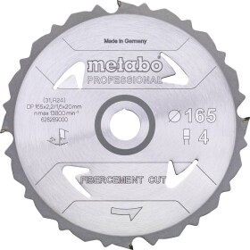 Metabo FIBERCEMENT CUT PROFESSIONAL 628289000 pílový kotúč 165 x 20 x 1.6 mm Počet zubov (na palec): 4 1 ks; 628289000