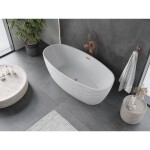 MEXEN/S - Olea voľne stojaca vaňa vzor 170 x 80, biela, sifón a prepad meď kartáčovaná 52821708000-65