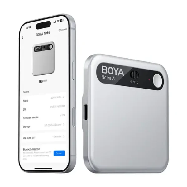 Boya Notra strieborná / Zvukový záznamník s AI prekladačom / 64GB / 24h / BT / Wi-Fi / USB-C (6977490712352)
