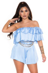 Sexy Off-Shoulder Satin- Look Ruffled Overall Einheitsgroesse