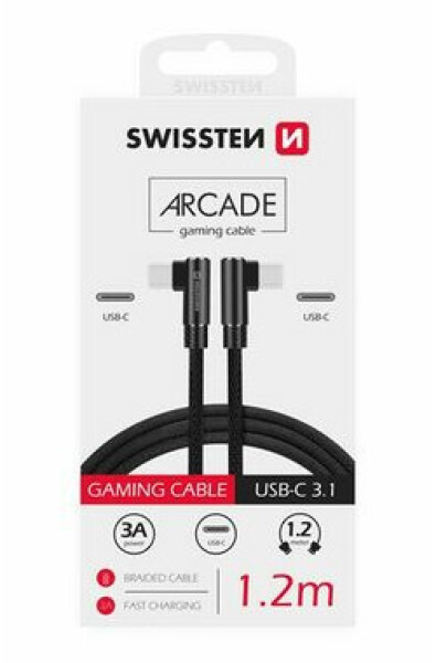 SWISSTEN ARCADE Textilný dátový kábel USB-C - USB-C 1.2m čierna (71528800)