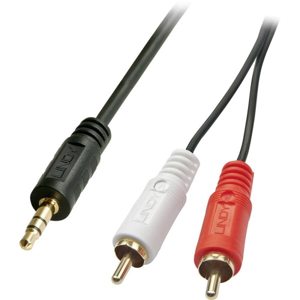 LINDY 35685 cinch / jack audio prepojovací kábel [2x cinch zástrčka - 1x jack zástrčka 3,5 mm] 10.00 m čierna; 35685