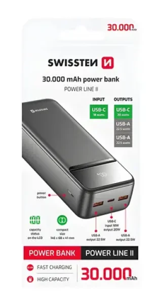 Swissten Power Line II 30000 mAh čierna / Power Bank