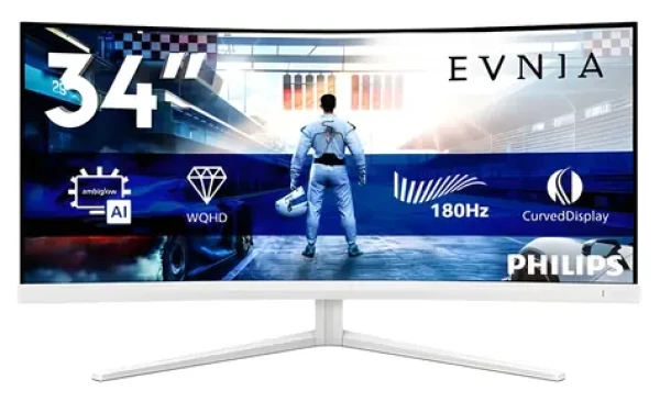 34" Philips Evnia 34M2C5501A biela / Monitor / Curved Fast VA / WQHD 3440 x 1440 / 180Hz / 1ms / Ambiglow (34M2C5501A/00)