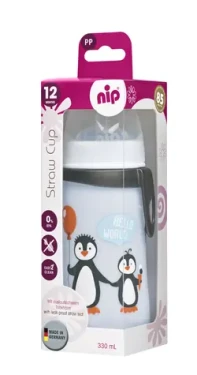 NIP Straw cup fľaša so slamkou PP 330ml modrá / od 12 mesiacov (NIP35067)