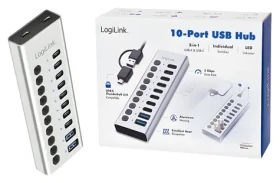 USB Hub 10 portov USB-A/C / USB rozbočovač / USB 3.2 / Prepínač zapnutie/vypnutie portov (UA0448)