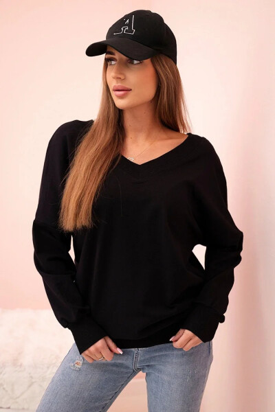 Dámska mikina s dlhým rukávom a výstrihom do V čierna UNI
