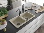 MEXEN/S MEXEN/S - Mario granitový drez 2-bowl vrátane batérie Flora, béžová 6504-69-670401-70-B