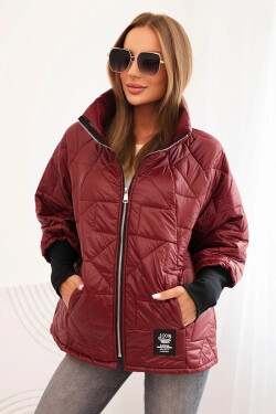 Dámska prešívaná bunda s krátkym strihom a stojacím golierom bordová UNI