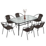 Mamido Sada záhradného nábytku Sklenený stôl 150x90 Stolička 6ks hnedá