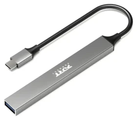 PORT CONNECT 900163 strieborná / USB-C húb / 4X USB / USB-C PD 100W / hliníkové telo (900163)
