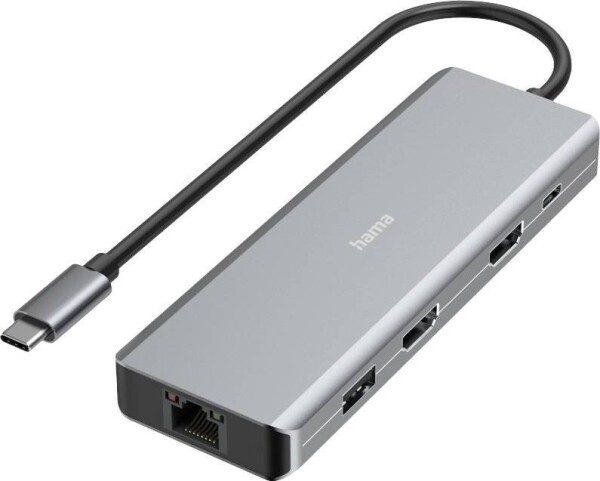 Hama USB 3.2 Gen 1 - 9 Portów z zásuvkou szybkiego ładowania, z wtyczką USB-C, obsługa ultra HD Sivý