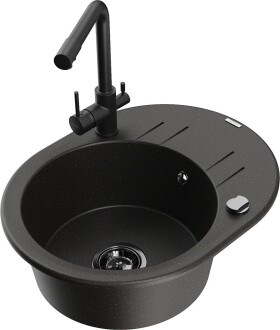 MEXEN/S MEXEN/S - Kevin granitový drez s odkvapkávačom vrátane batérie Duero, čierna/zlatá metalik 6517-75-671600-70-B