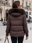 Dámska prešívaná bunda s kožušinovou kapucňou, slivková, FashionStreet TY5891 M