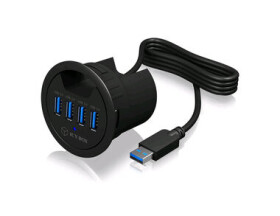 IcyBox IB-HUB1403B Stolný USB Hub čierna / 4x USB 3.0 / 60 mm káblová priechodka / audio (60123)