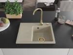 MEXEN/S MEXEN/S - Ben granitový drez 1 s odkvapkávačom pravý 600 x 500 mm, béžový, sifón zlatá 6523605000-69-G