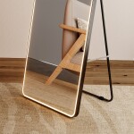 Mereo Zrkadlo hranaté 500x1700 mm, LED osvetlenie, závesné aj stojaté, čierny rám CN188