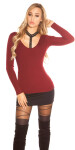 Trendy KouCla V-Cut sweater with choker rivets Einheitsgroesse