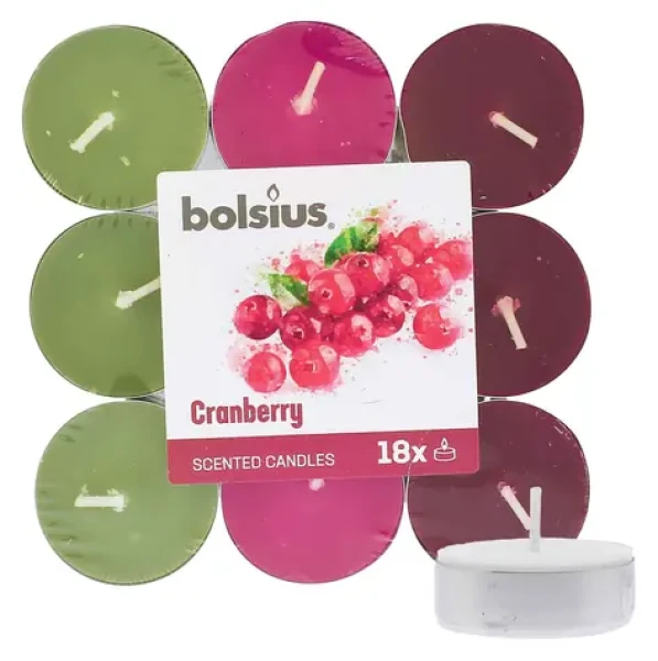 Bolsius Scented Tealights Cranberry 4h Čajová sviečka 18 ks (8717847139689)