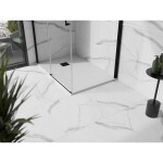 MEXEN/S - Stone+ obdĺžniková sprchová vanička 130 x 90, biela, mriežka čierna 44109013-B