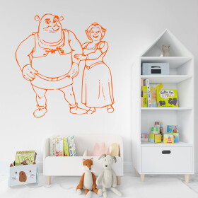 Veselá Stena Samolepka Shrek a Fiona Farba: oranžová, Veľkosť: 80 x 84 cm