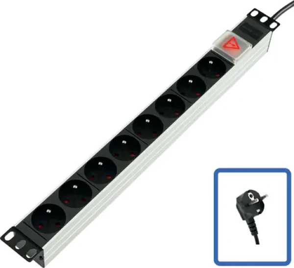 Lanview TUPS031 čierna / Rozvodný panel / 19 "/ 1U / 8x zásuvka / 16A / vypínač (TUPS031)
