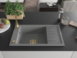 MEXEN/S MEXEN/S - Elias granitový drez 1 s odkvapkávačom 795 x 480 mm, sivá, + zlatý sifón 6511791005-71-G
