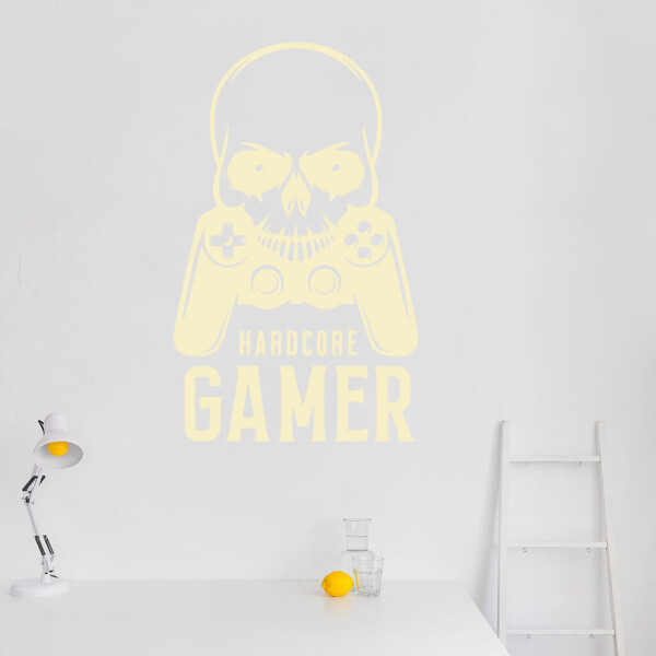 Veselá Stena Samolepka Hardcore Gamer Farba: béžová, Veľkosť: 100 x 61 cm