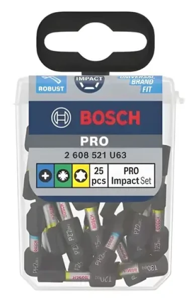 BOSCH Sada bitov PRO Impact / Sada skrutkovacích bitov / 25 ks / 1/4" / PH2, PZ2, T20, T25, T30 (2608521U63)
